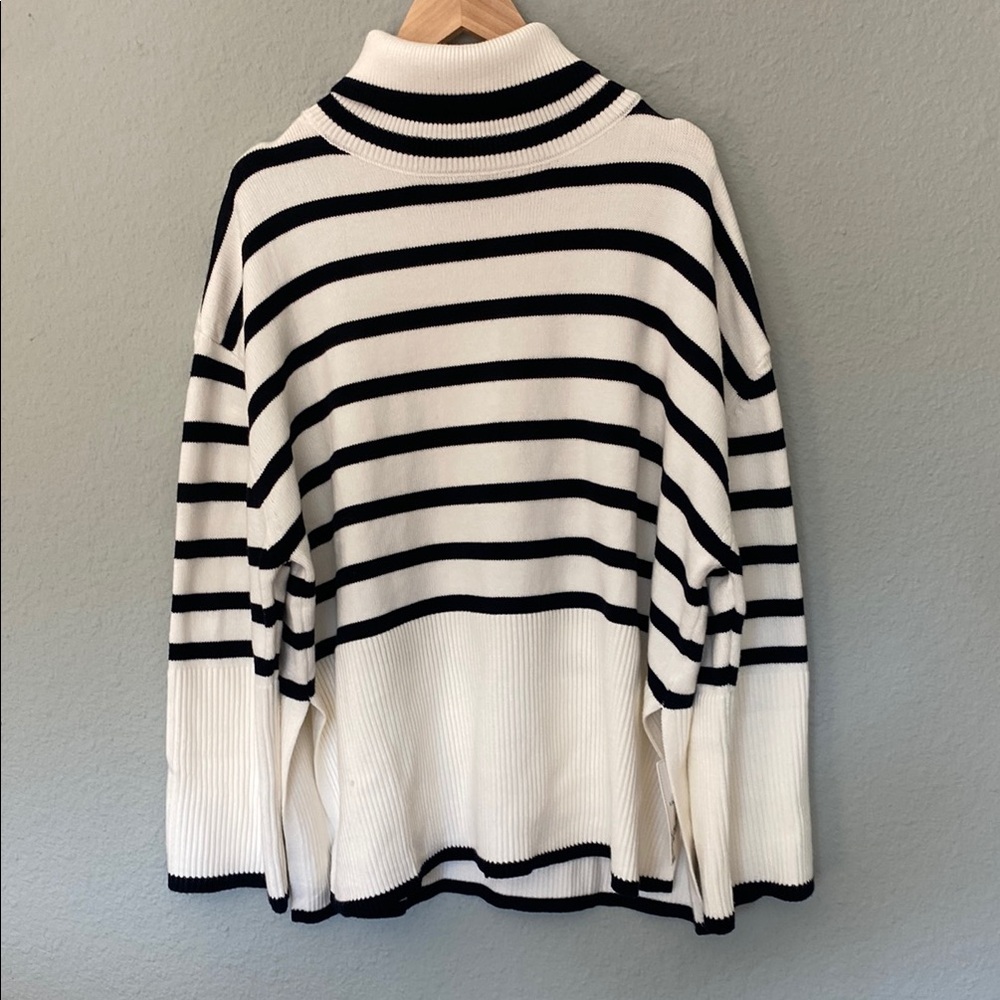 Brand New Black and White Striped Turtleneck Sweater